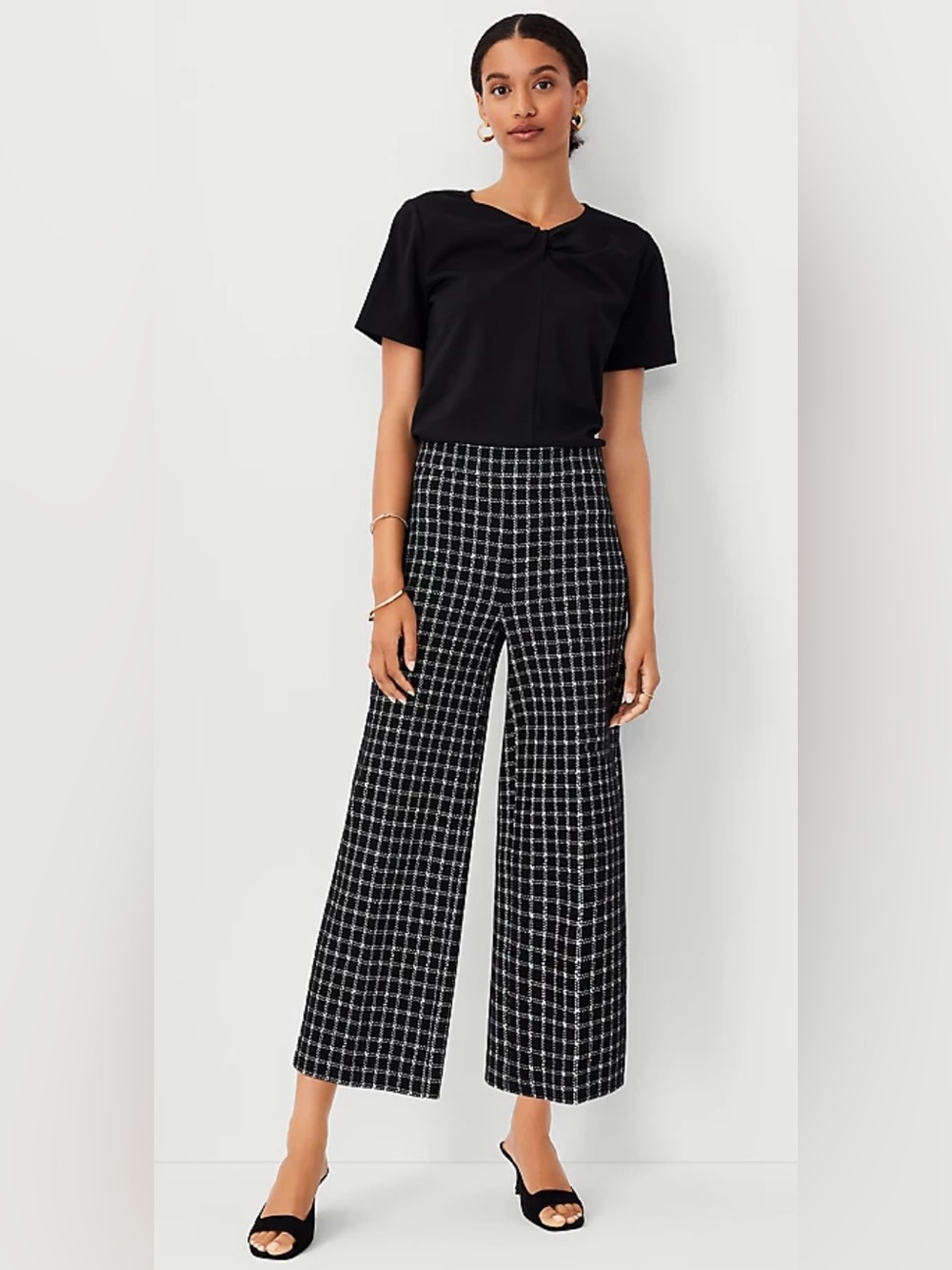 Ann Taylor Black & White Windowpane Knit Pants